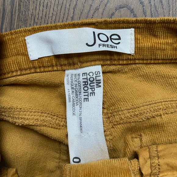 Joe Fresh Mustard Yellow Slim Fit Corduroy Pants - Picture 3 of 3